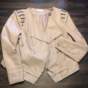 Tan plus size faux leather jacket
